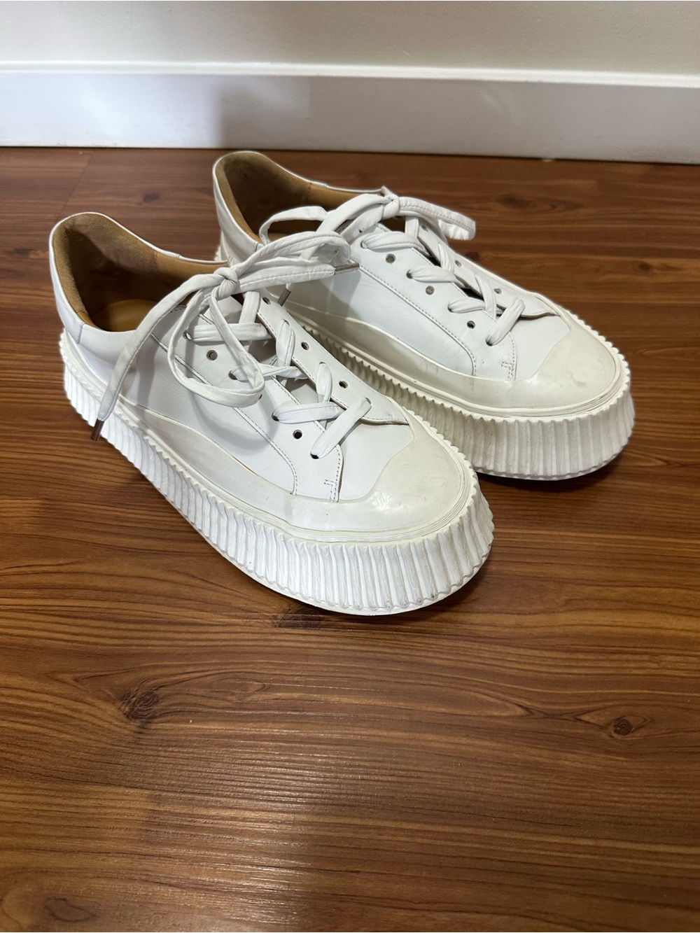 Jil Sander White Platform Leather Sneakers